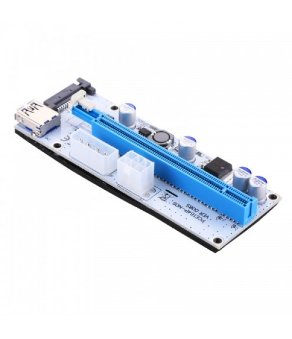 USB 3.1 PCI-E Express 1x to 16x PCI-E Extender Riser Card Adapter 15 Pin SATA Power with 60cm USB Cable (Blue)